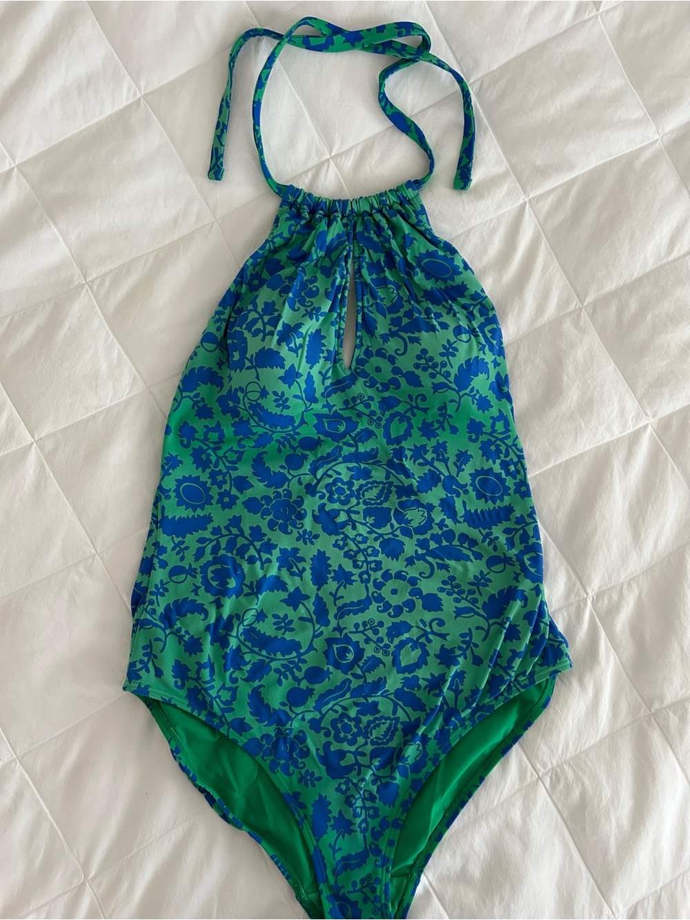 Boden Blue and Green Floral Halter One-Piece Swimsuit